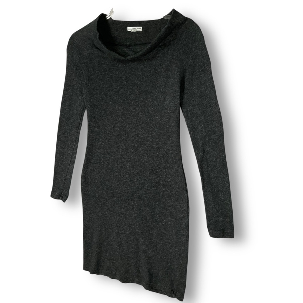 James Perse Knit Sweater Dress Sz S Wide Neck Bodycon Minimalist Gray - Picture 5 of 12